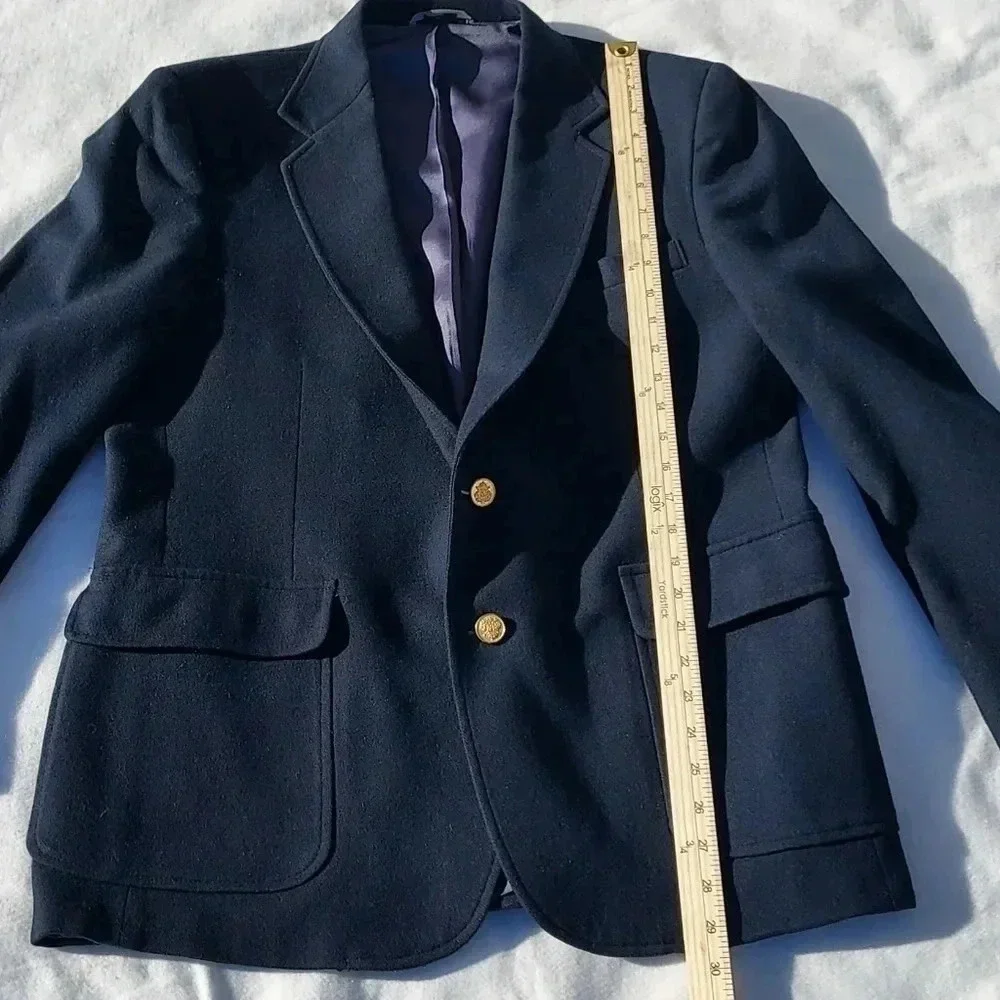 Haggar Mens 100% Pure Wool Mens Suit Jacket Gold Buttons Size 42 in Blue